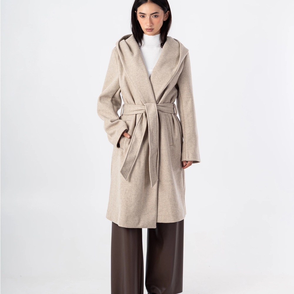 Zara Beige Hooded Belted Coat